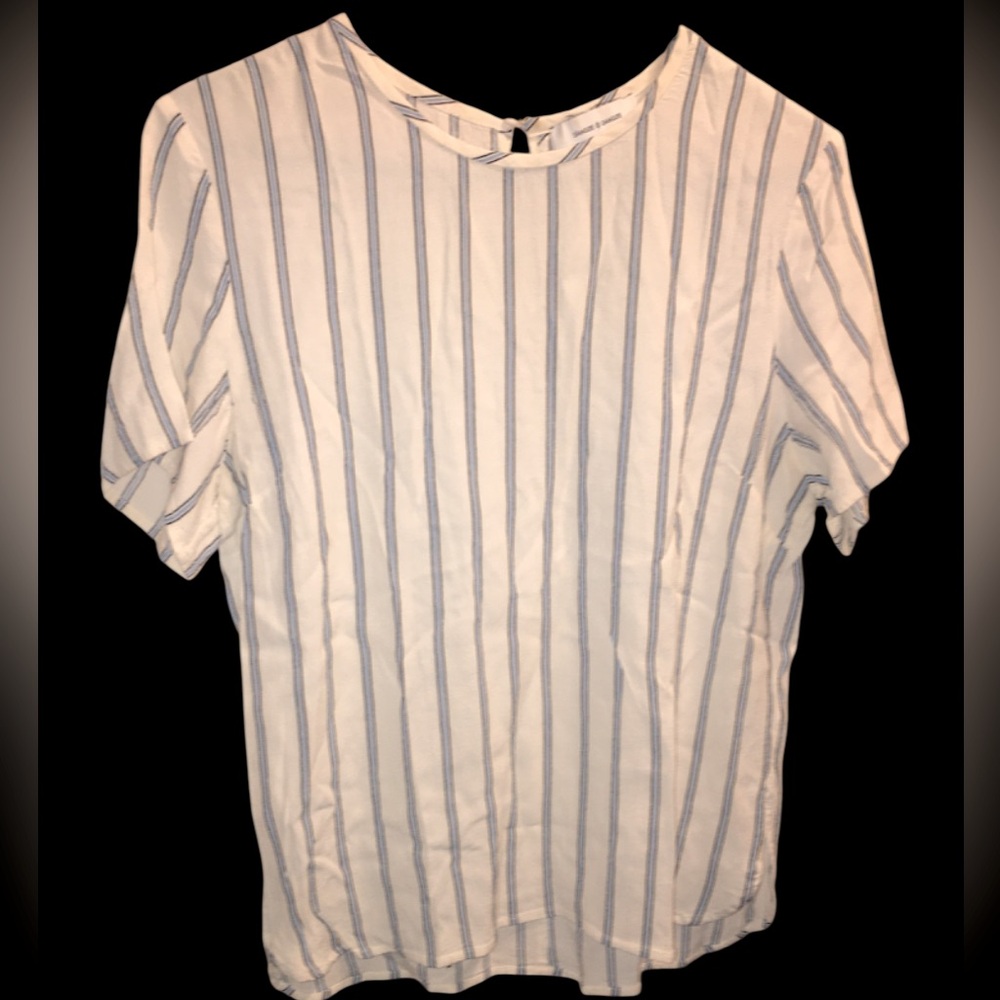 SAMSOE sz Med Cream Colored Navy & Light Blue Striped Top
